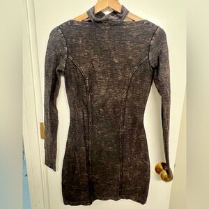 Free People Textured Brown Long Sleeve Dress